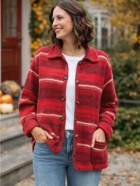 Vintage Susan Bristol Wool Cardigan Sweater Striped Button Grannycore Size M